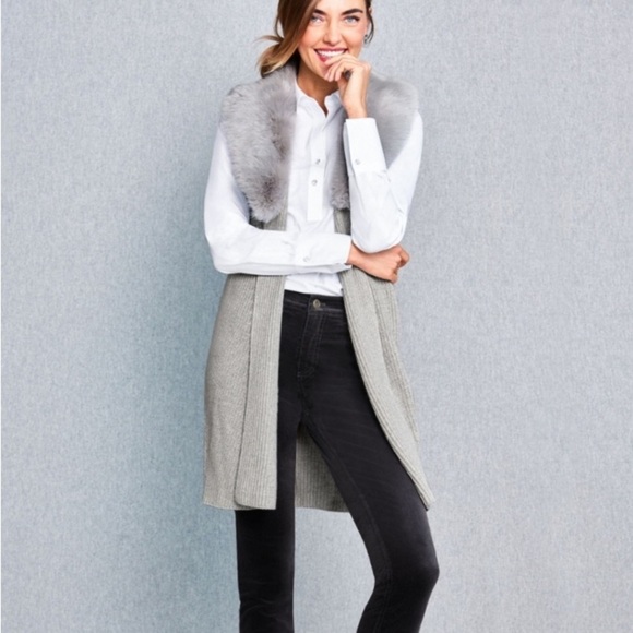 Talbots Jackets & Blazers - Talbots faux fur trim gray sweater vest size medium